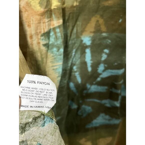 Jams World Hawaiian Abstract Rayon Button Shirt Mens Size XL Green Fern Patch - Picture 7 of 7